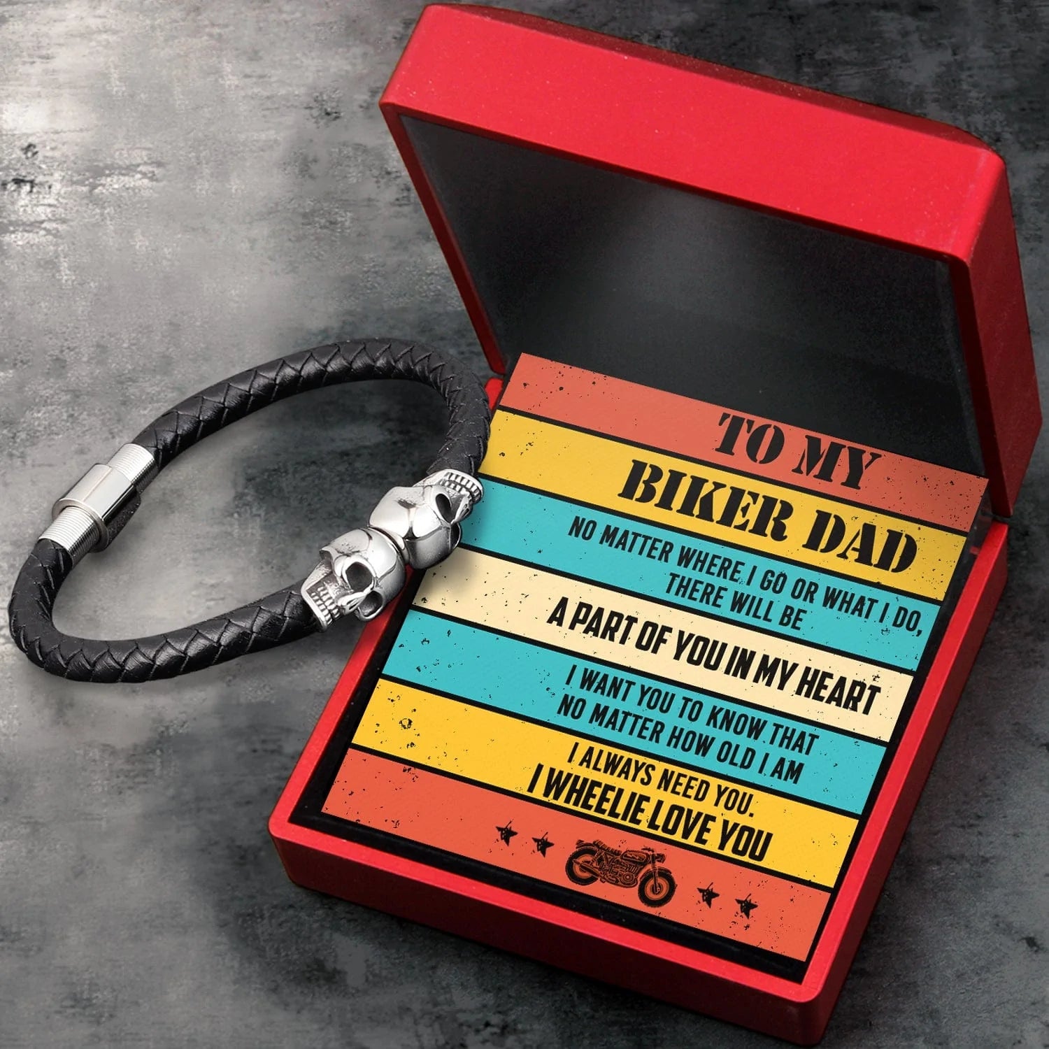 Skull Cuff Bracelet - Biker - To My Biker Dad - A Part Of You In My Heart - Gbbh18018