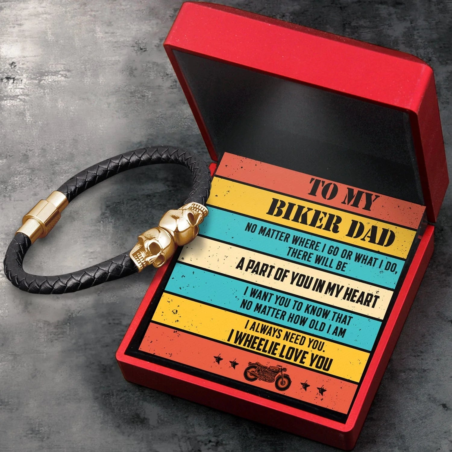Skull Cuff Bracelet - Biker - To My Biker Dad - A Part Of You In My Heart - Gbbh18018