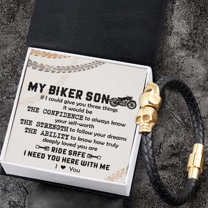 Skull Cuff Bracelet - Biker - To My Biker Son - I Need You Here With Me - Gbbh16013