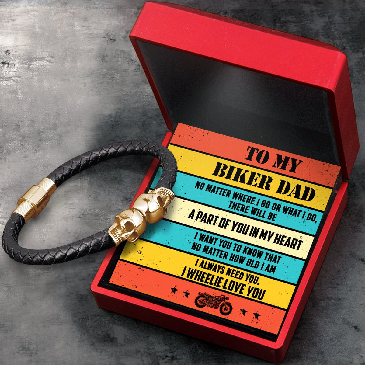 Skull Cuff Bracelet - Biker - To My Dad - I Wheelie Love You - Gbbh18001
