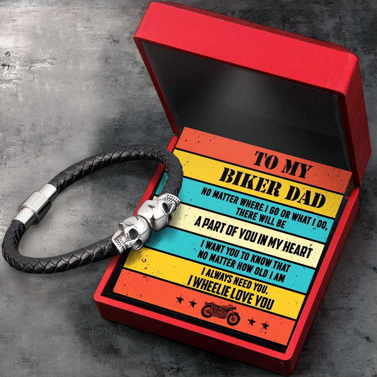 Skull Cuff Bracelet - Biker - To My Dad - I Wheelie Love You - Gbbh18001
