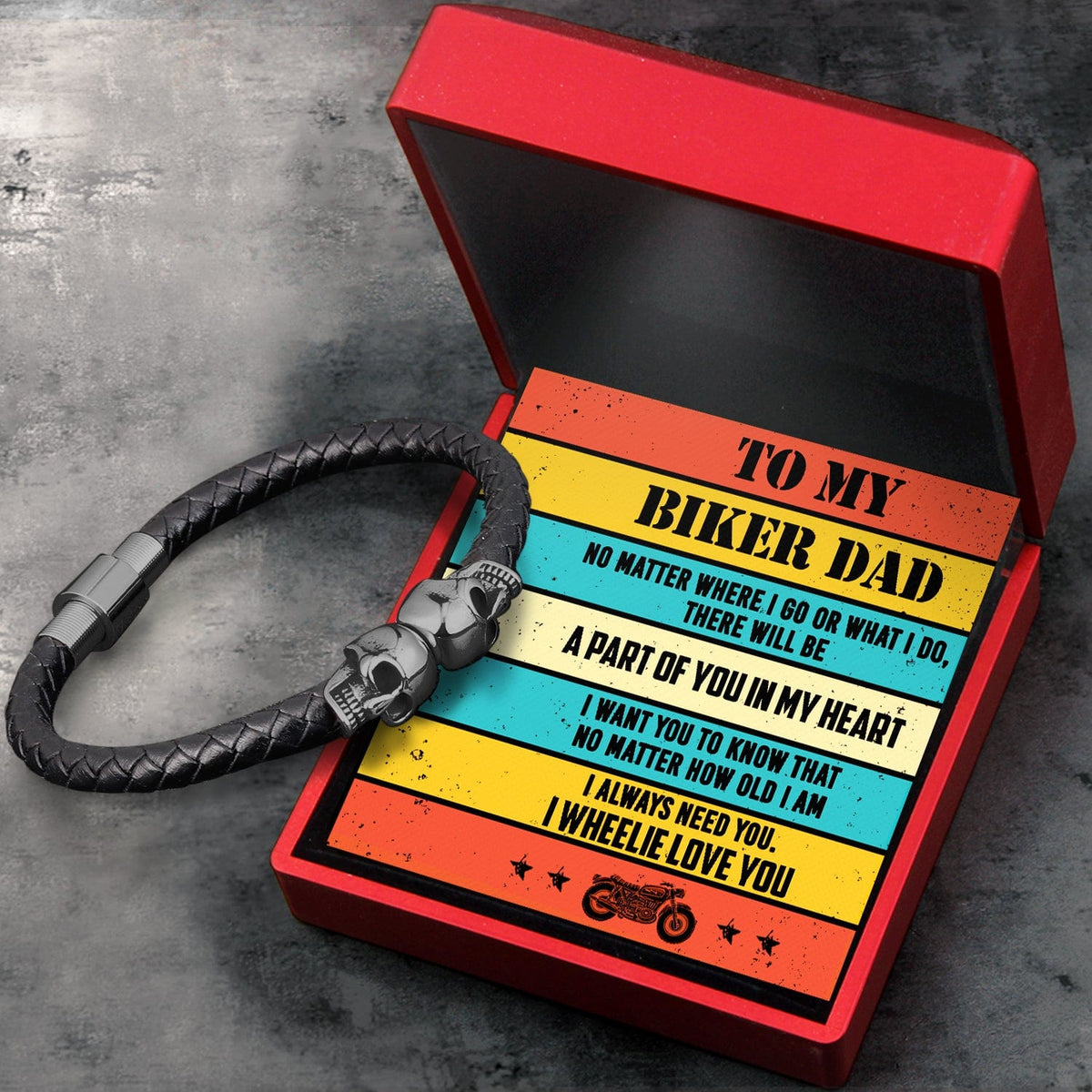 Skull Cuff Bracelet - Biker - To My Dad - I Wheelie Love You - Gbbh18001
