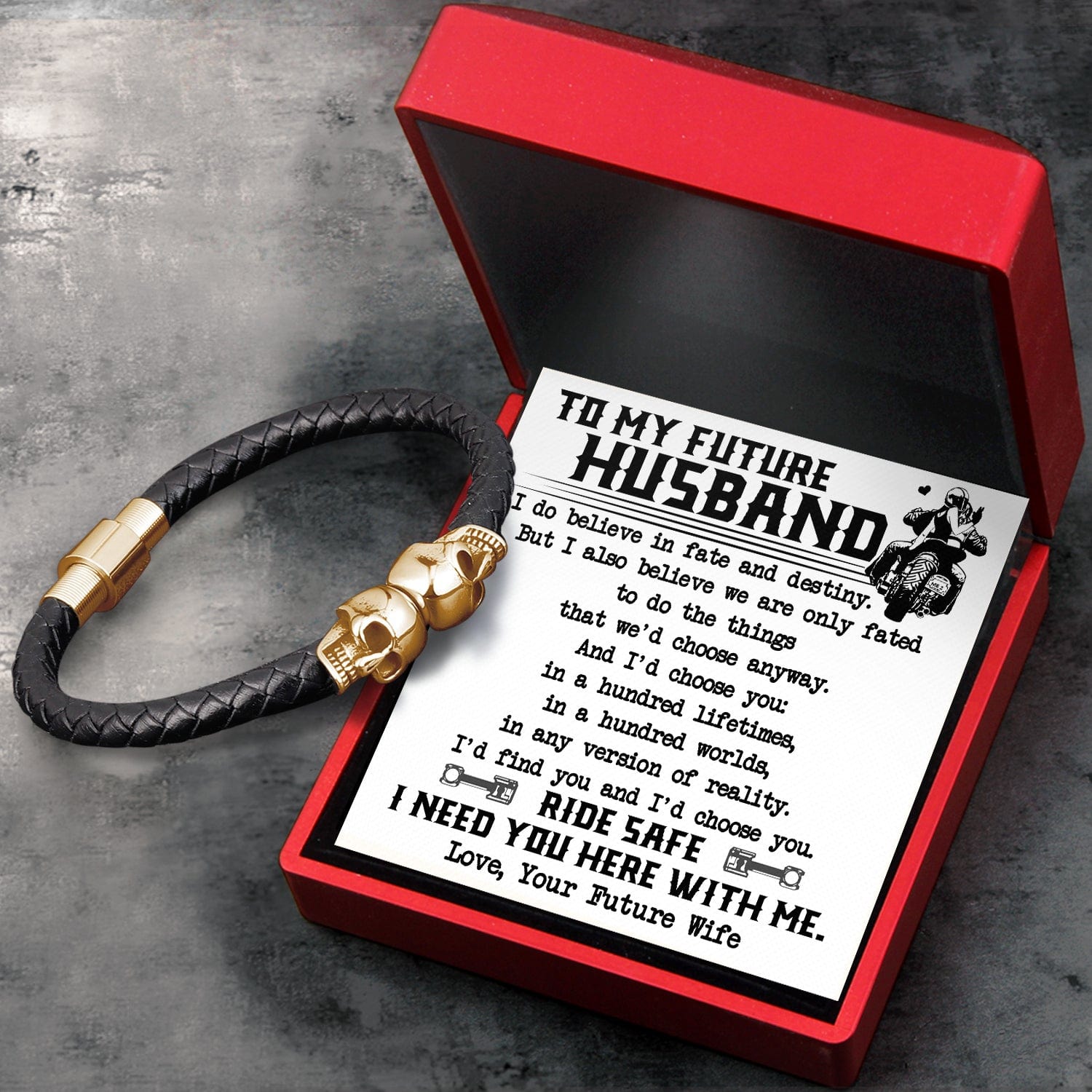 Skull Cuff Bracelet - Biker - To My Future Husband - I Need You Here With Me - Gbbh24002