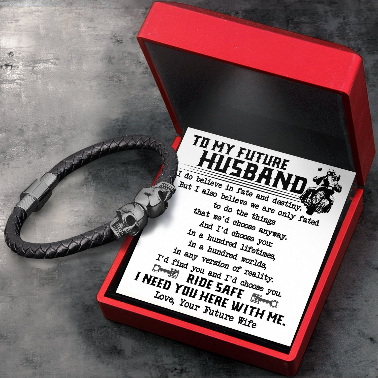 Skull Cuff Bracelet - Biker - To My Future Husband - I Need You Here With Me - Gbbh24002