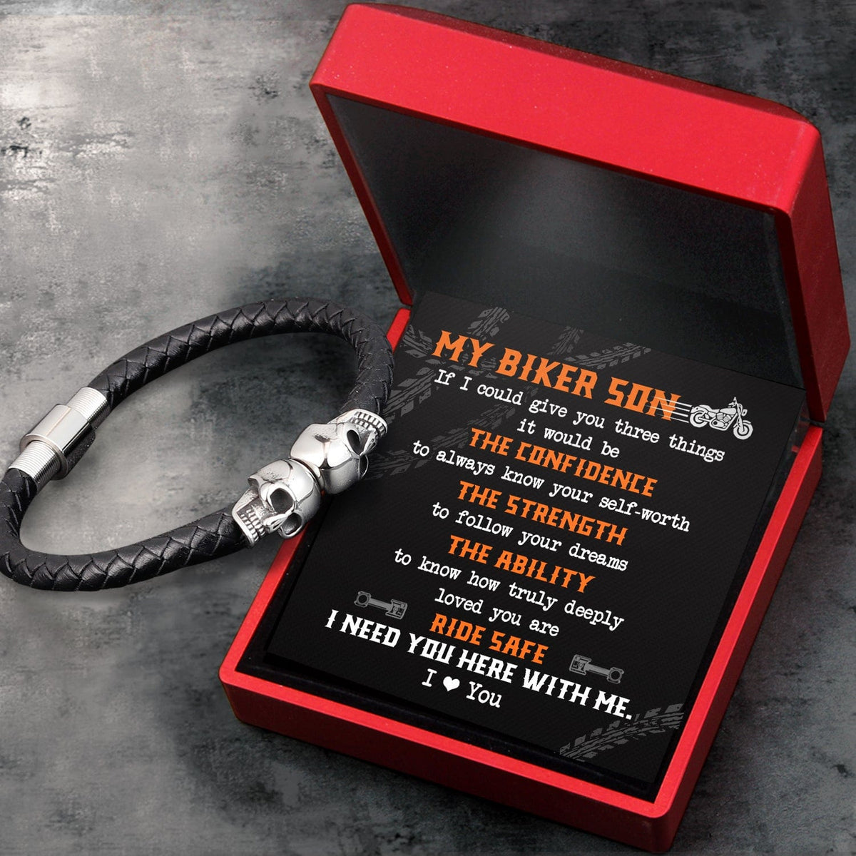 Skull Cuff Bracelet - Biker - To My Son - I Love You - Gbbh16011