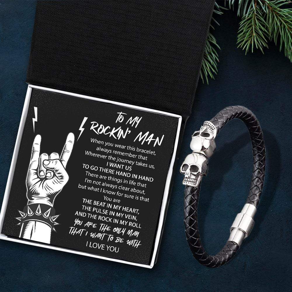 Skull Cuff Bracelet - Guitar - To My Rockin' Man - You Are The Beat In My Heart - Gbbh26005