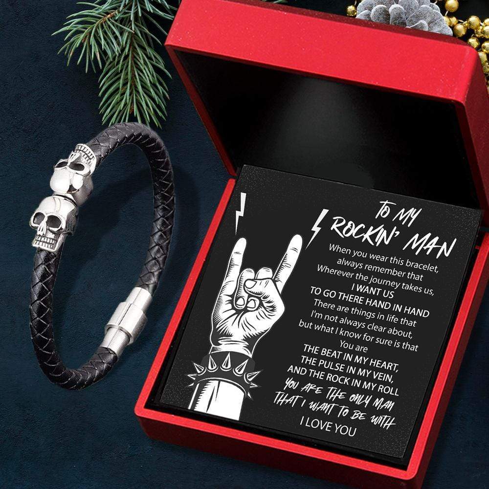 Skull Cuff Bracelet - Guitar - To My Rockin' Man - You Are The Beat In My Heart - Gbbh26005