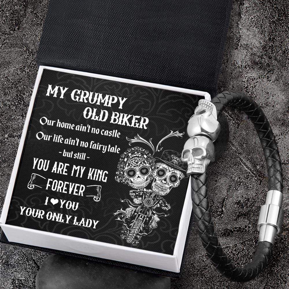 Skull Cuff Bracelet - Skull & Tattoo - To My Grumpy Old Biker - You Are My King Forever - Gbbh26001