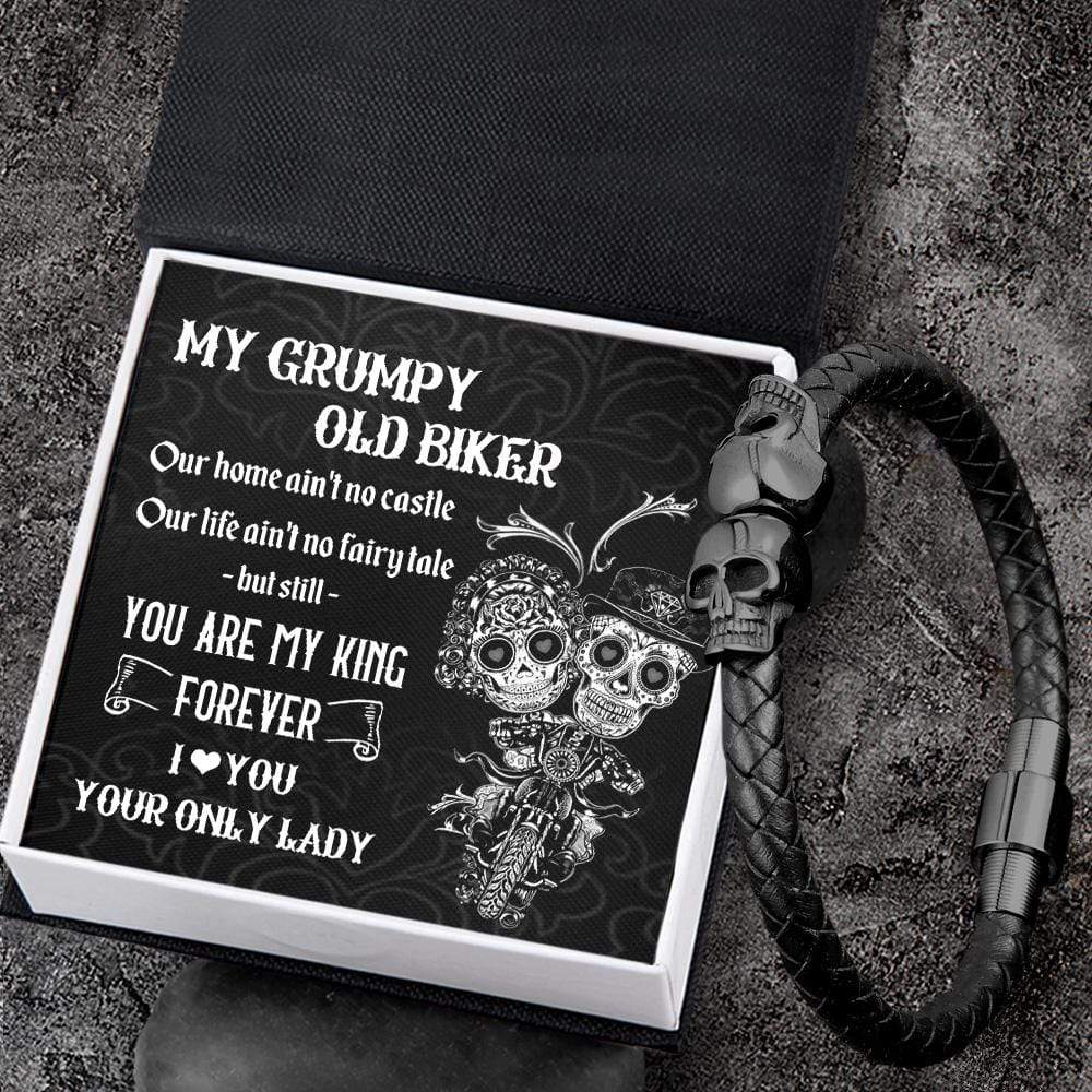 Skull Cuff Bracelet - Skull & Tattoo - To My Grumpy Old Biker - You Are My King Forever - Gbbh26001