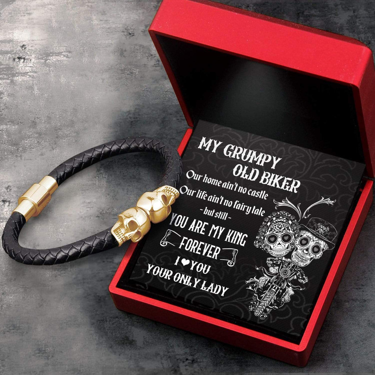 Skull Cuff Bracelet - Skull & Tattoo - To My Grumpy Old Biker - You Are My King Forever - Gbbh26001