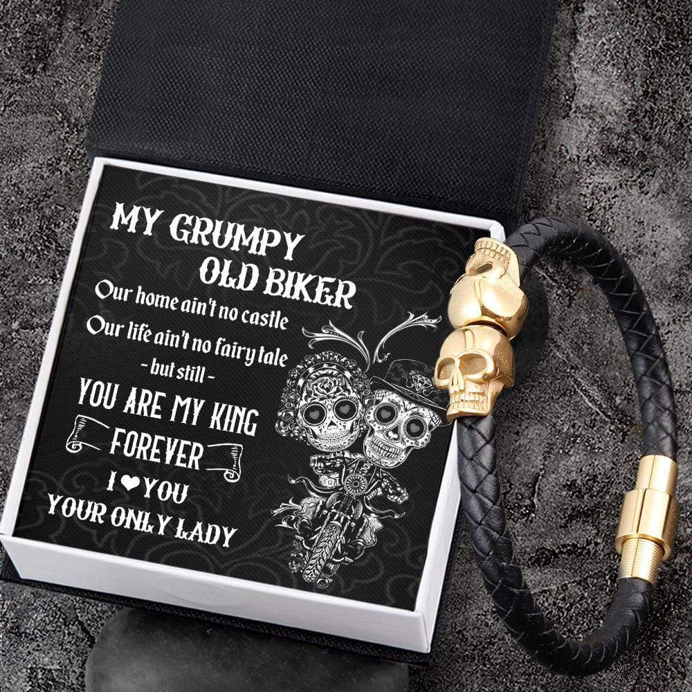 Skull Cuff Bracelet - Skull & Tattoo - To My Grumpy Old Biker - You Are My King Forever - Gbbh26001