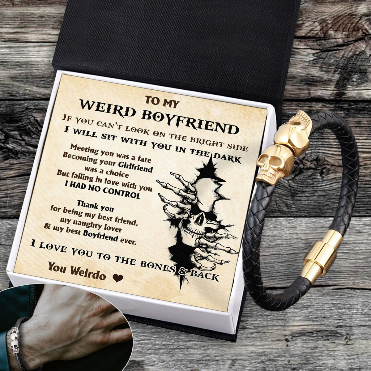 Skull Cuff Bracelet - Skull - To My Boyfriend - I Love You To The Bones & Back - Gbbh12002