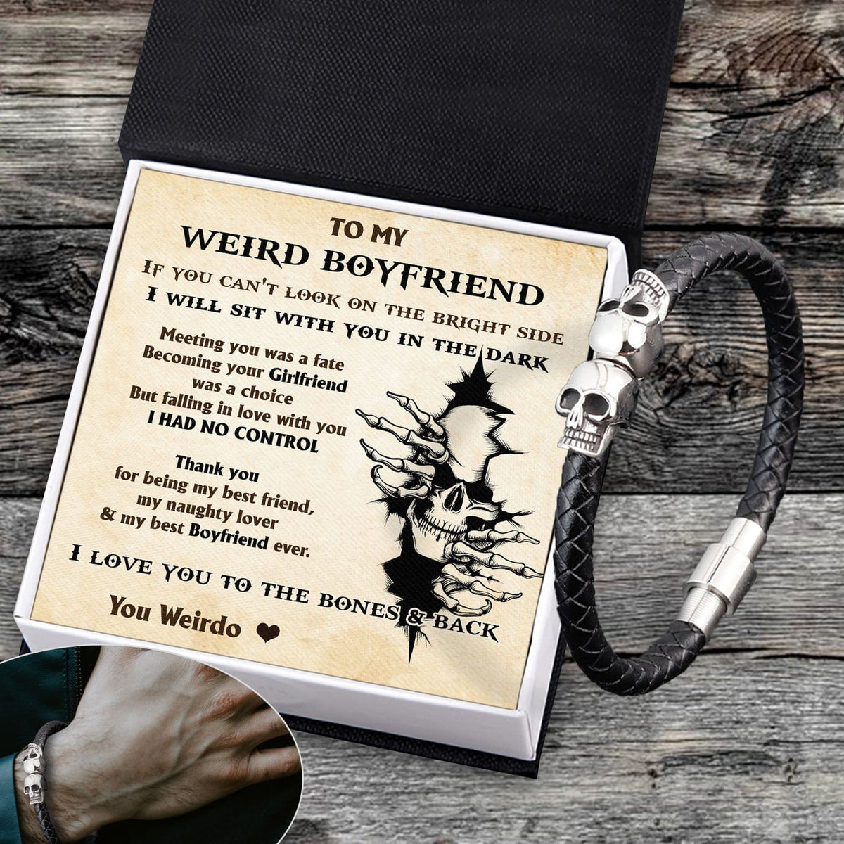 Skull Cuff Bracelet - Skull - To My Boyfriend - I Love You To The Bones & Back - Gbbh12002