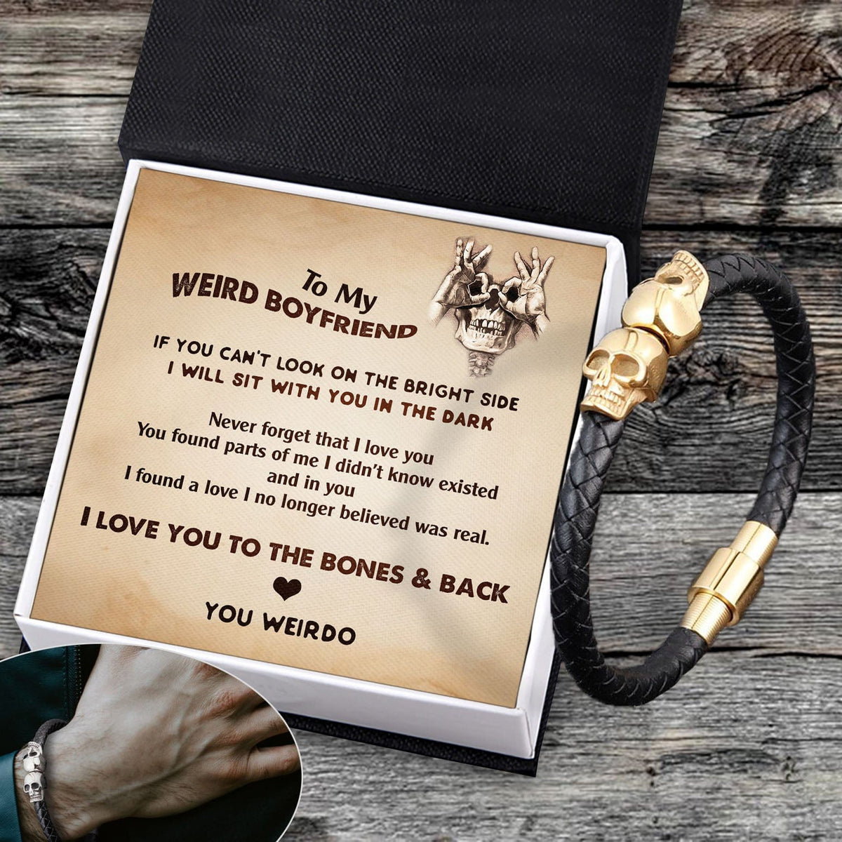 Skull Cuff Bracelet - Skull - To My Boyfriend - I Love You To The Bones & Back - Gbbh12003