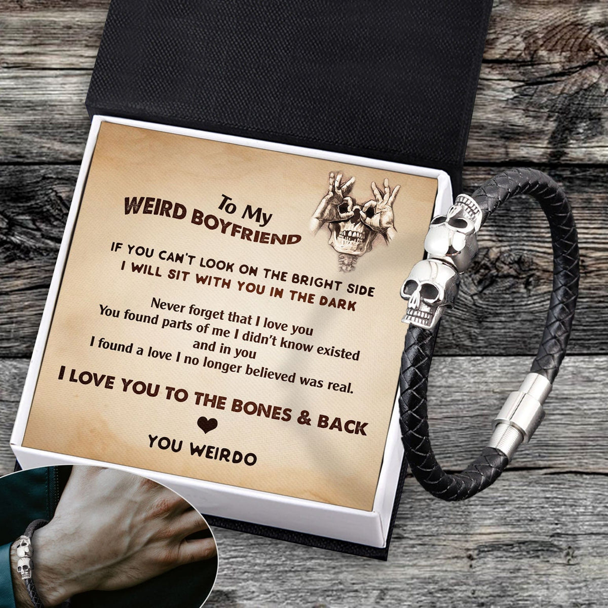 Skull Cuff Bracelet - Skull - To My Boyfriend - I Love You To The Bones & Back - Gbbh12003