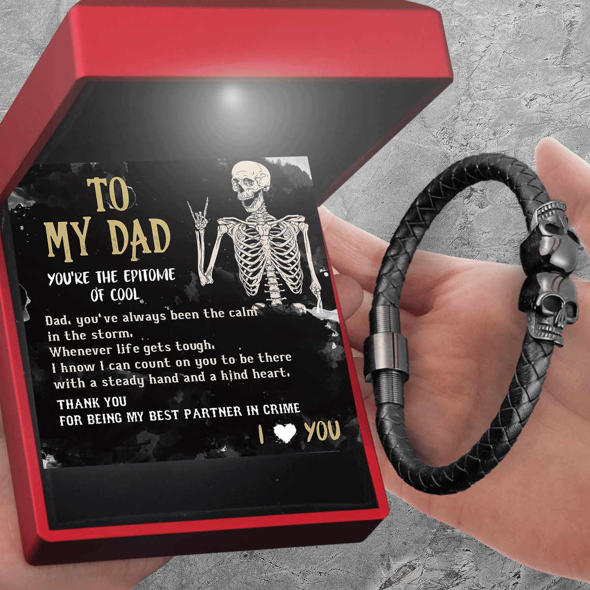 Skull Cuff Bracelet - Skull - To My Dad - Thank You For Being My Best Partner In Crime - Gbbh18021