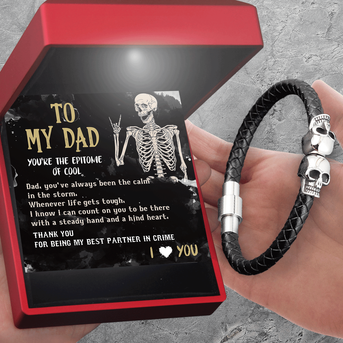 Skull Cuff Bracelet - Skull - To My Dad - Thank You For Being My Best Partner In Crime - Gbbh18021