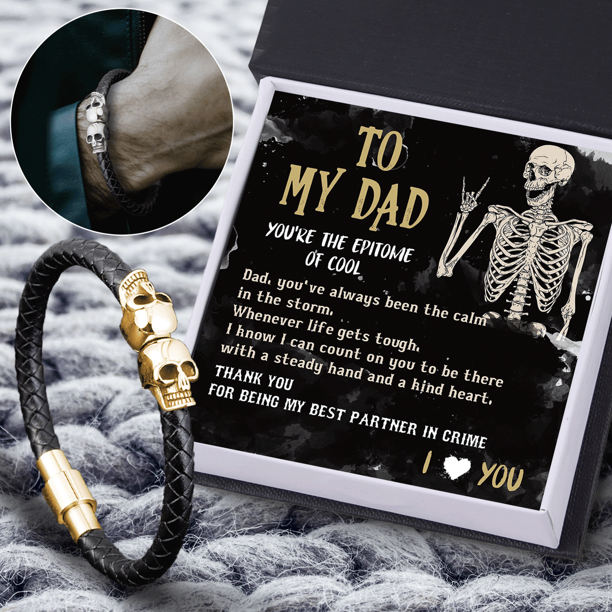 Skull Cuff Bracelet - Skull - To My Dad - Thank You For Being My Best Partner In Crime - Gbbh18021