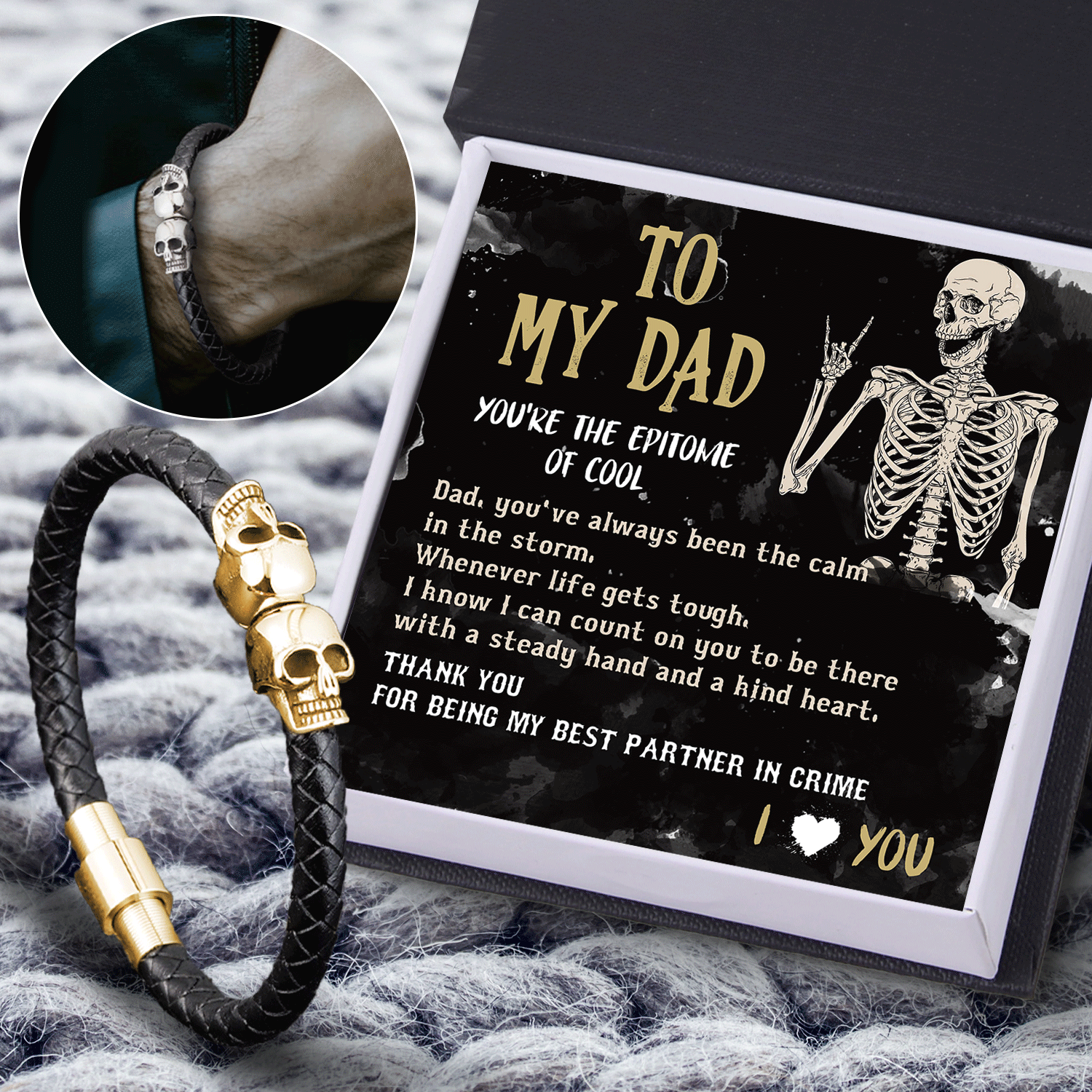 Skull Cuff Bracelet - Skull - To My Dad - Thank You For Being My Best Partner In Crime - Gbbh18021