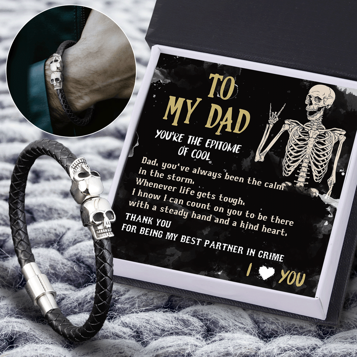 Skull Cuff Bracelet - Skull - To My Dad - Thank You For Being My Best Partner In Crime - Gbbh18021
