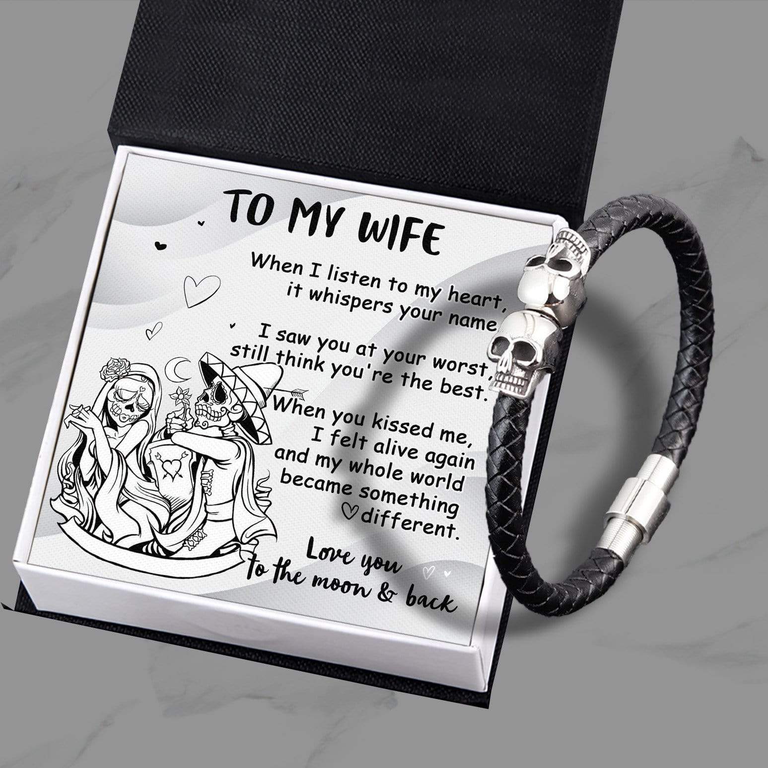 Skull Cuff Bracelet - Skull - To My Wife - Love You To The Moon And Back - Gbbh15001