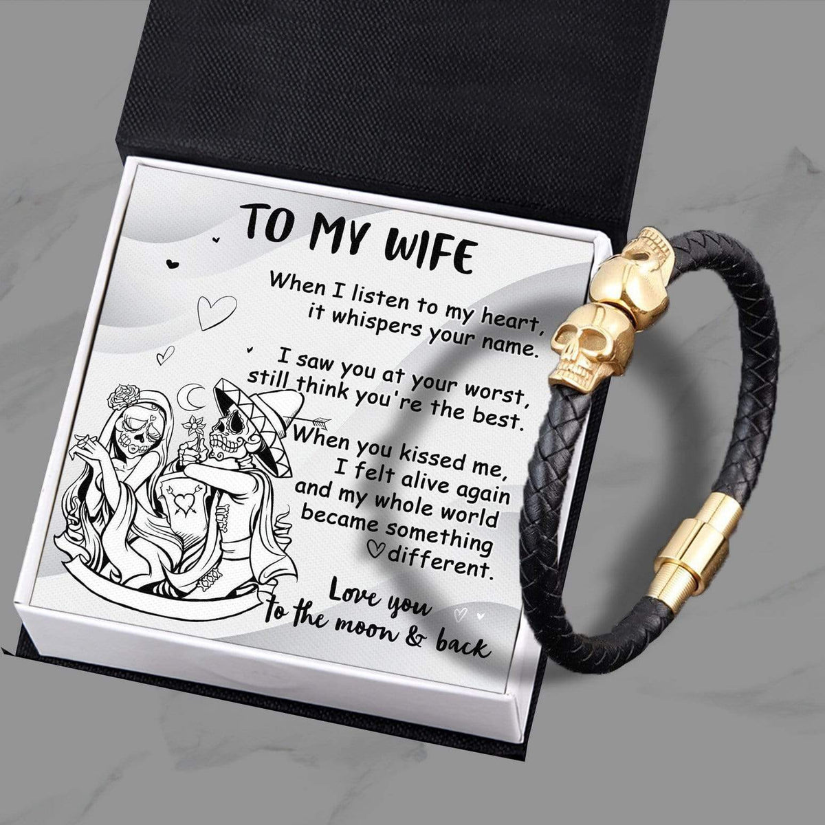 Skull Cuff Bracelet - Skull - To My Wife - Love You To The Moon And Back - Gbbh15001