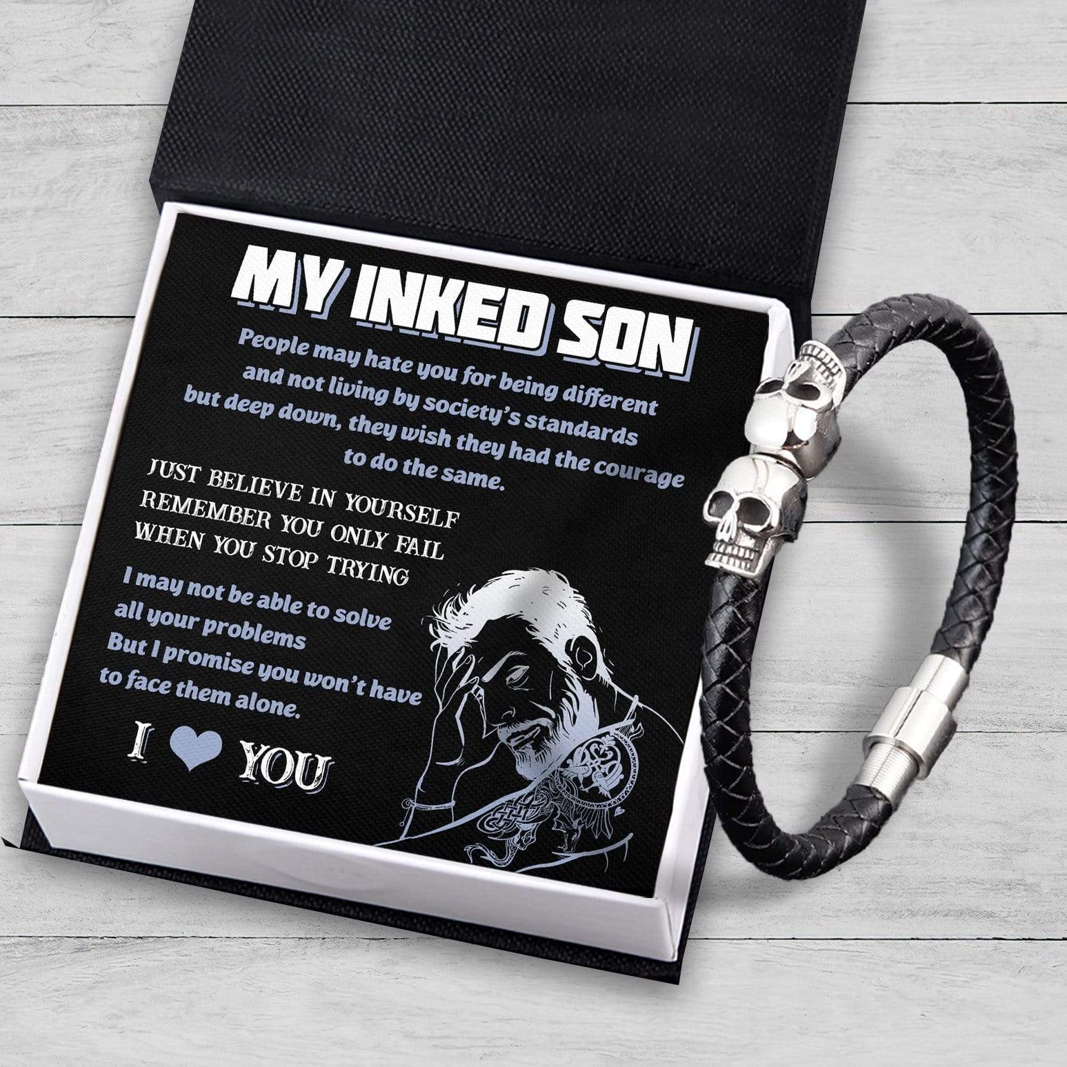 Skull Cuff Bracelet - Tattooted - To My Inked Son - I Love You - Gbbh16003