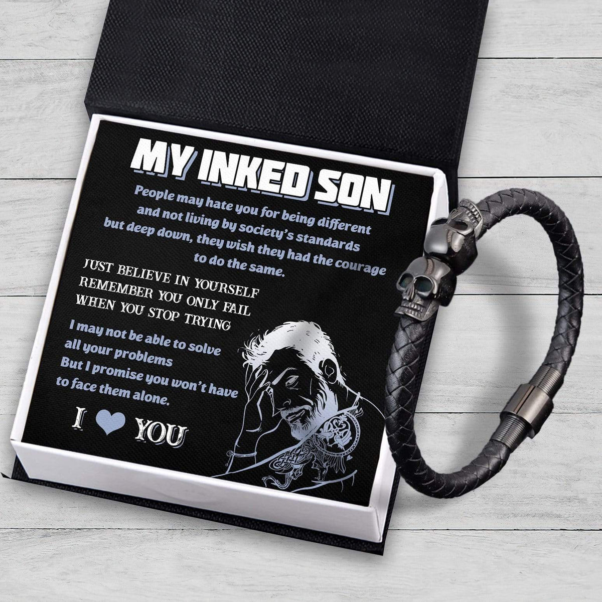 Skull Cuff Bracelet - Tattooted - To My Inked Son - I Love You - Gbbh16003