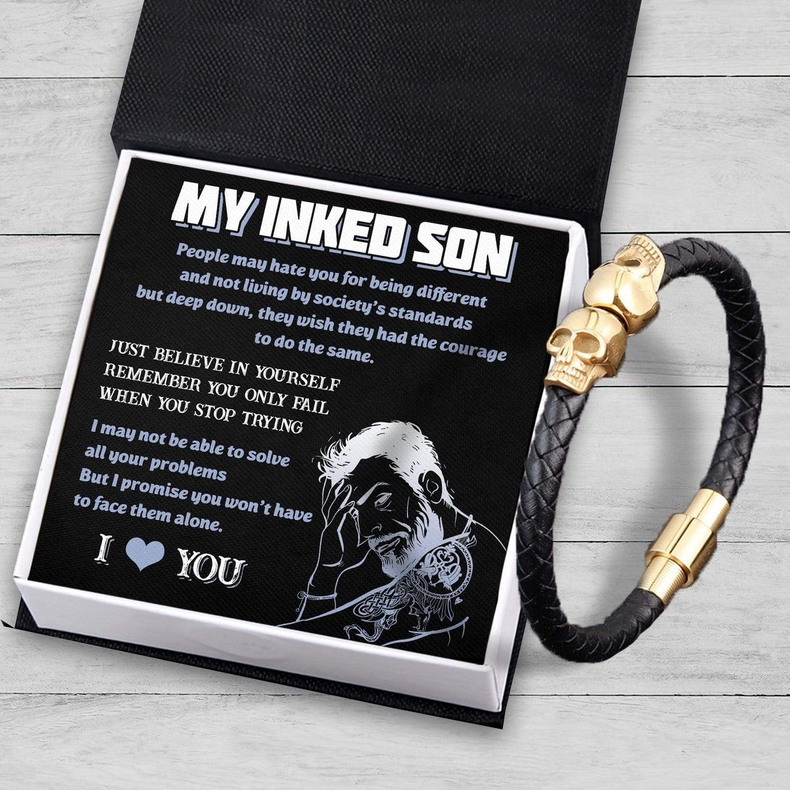 Skull Cuff Bracelet - Tattooted - To My Inked Son - I Love You - Gbbh16003