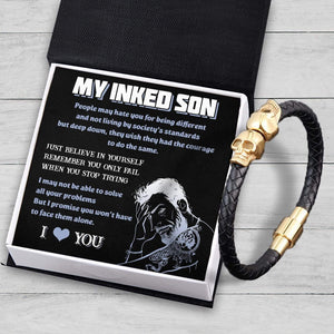 Skull Cuff Bracelet - Tattooted - To My Inked Son - I Love You - Gbbh16003