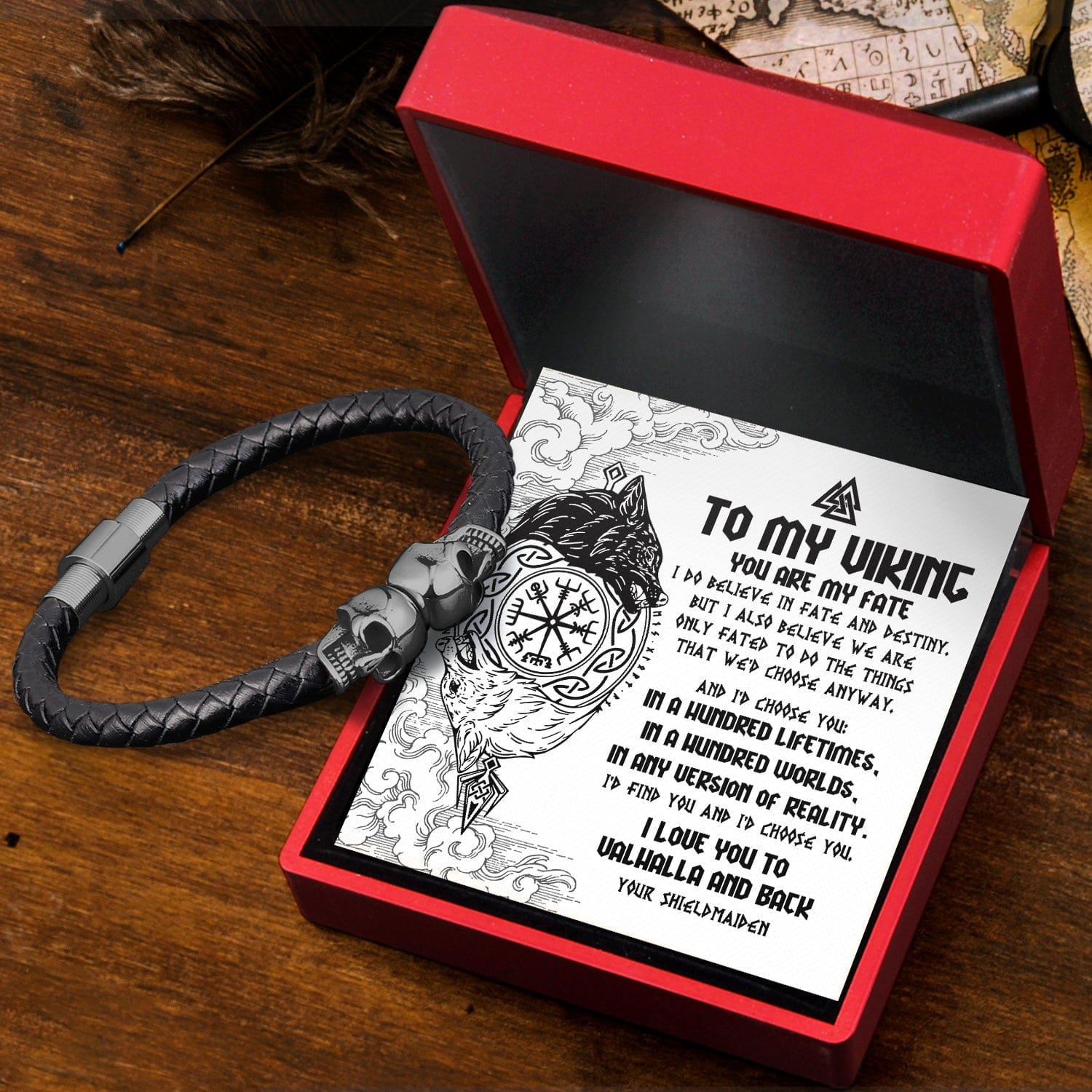 Skull Cuff Bracelet - Viking - To My Viking - You Are My Fate - Gbbh26021