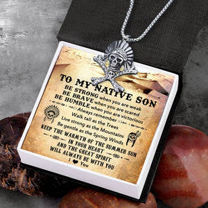 Skull Indian Chief Necklace - Native American - To My Native Son - Keep The Warmth Of The Summer Sun In Your Heart - Gnfz16001