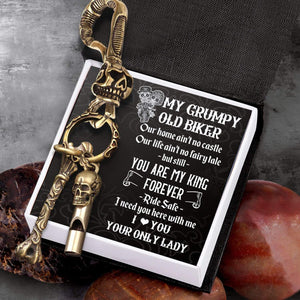 Skull Keychain Holder - Biker - To My Grumpy Old Biker - You Are My King Forever - Gkci26007
