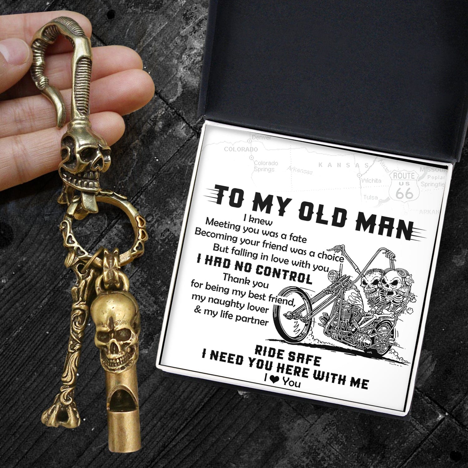 Skull Keychain Holder - Biker - To My Old Man - I Knew Meeting You Was A Fate - Gkci26020