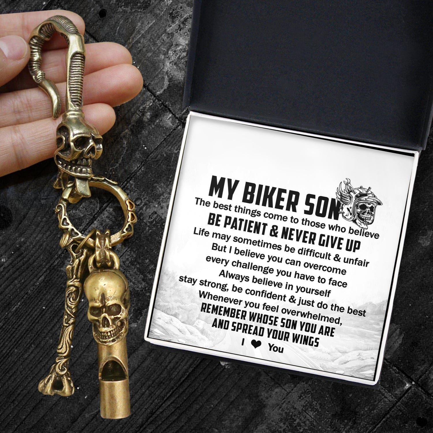 Skull Keychain Holder - Biker - To My Son - Remember Whose Son You Are And Spread Your Wings - Gkci16011