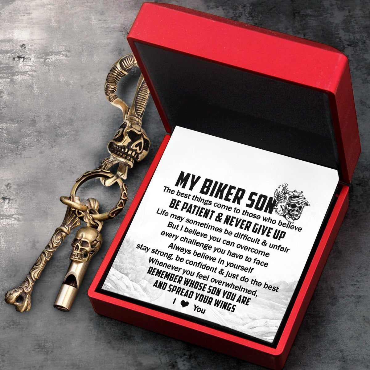 Skull Keychain Holder - Biker - To My Son - Remember Whose Son You Are And Spread Your Wings - Gkci16011