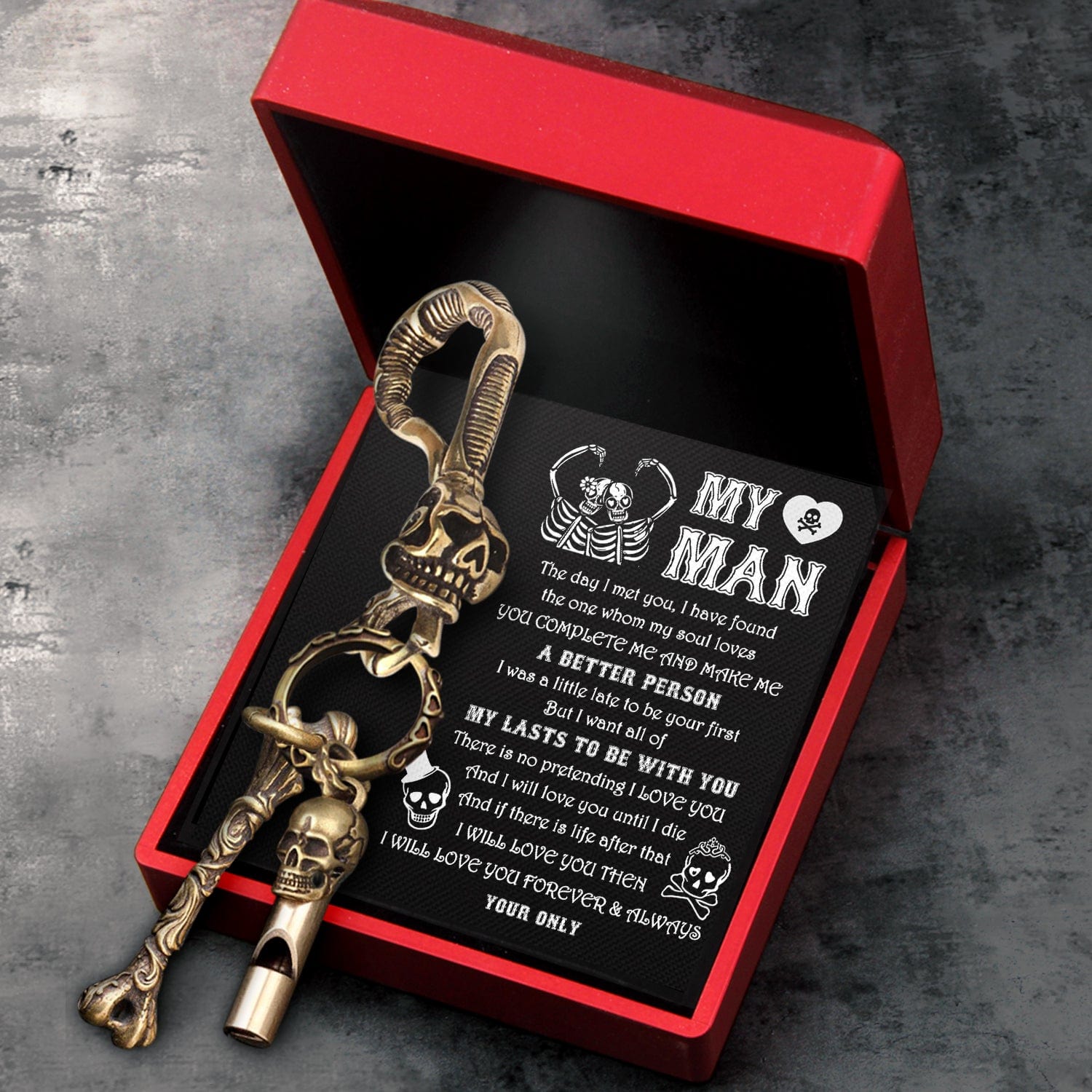 Skull Keychain Holder - My Man - I Will Love You Forever & Always - Gkci26003