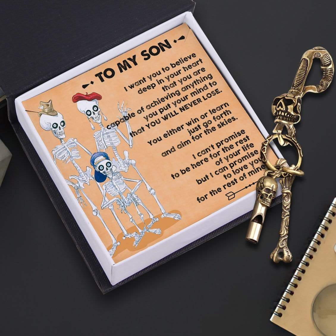 Skull Keychain Holder - Skull & Tattoo - To My Son - You Will Never Lose - Gkci16001