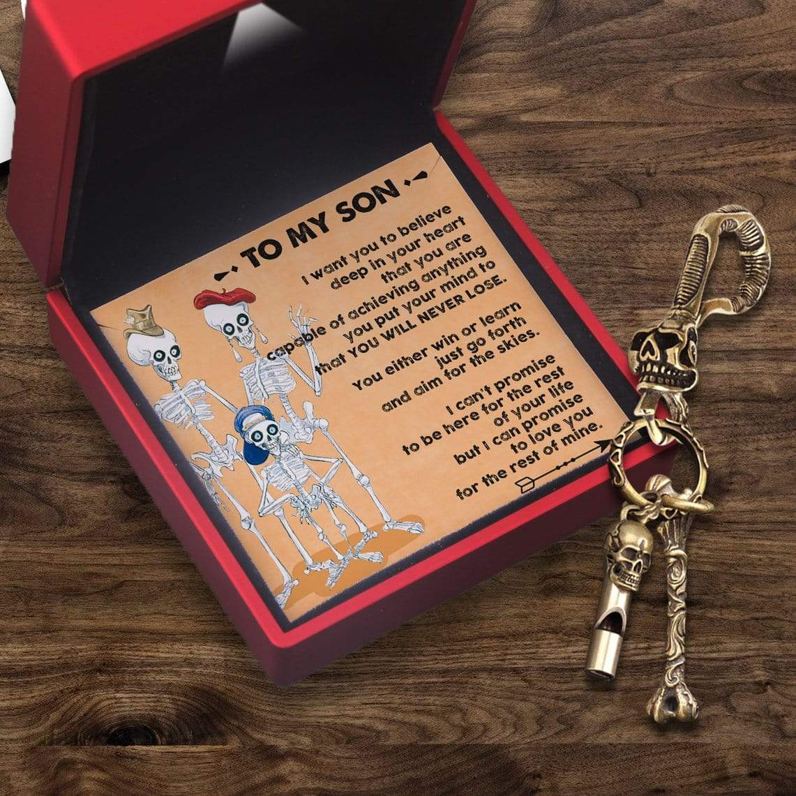 Skull Keychain Holder - Skull & Tattoo - To My Son - You Will Never Lose - Gkci16001