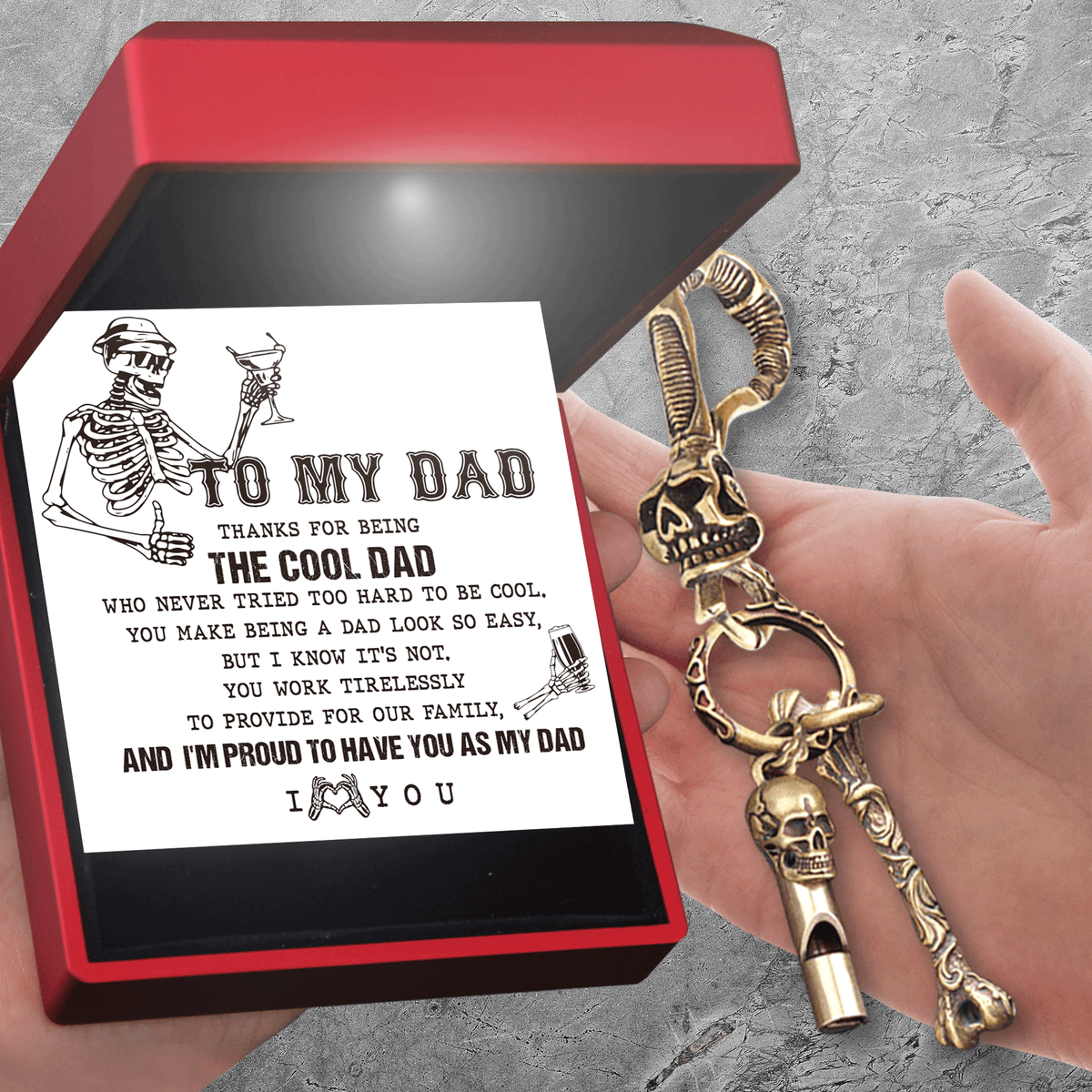 Skull Keychain Holder - Skull - To My Dad - I'm Proud To Have You As My Dad - Gkci18030