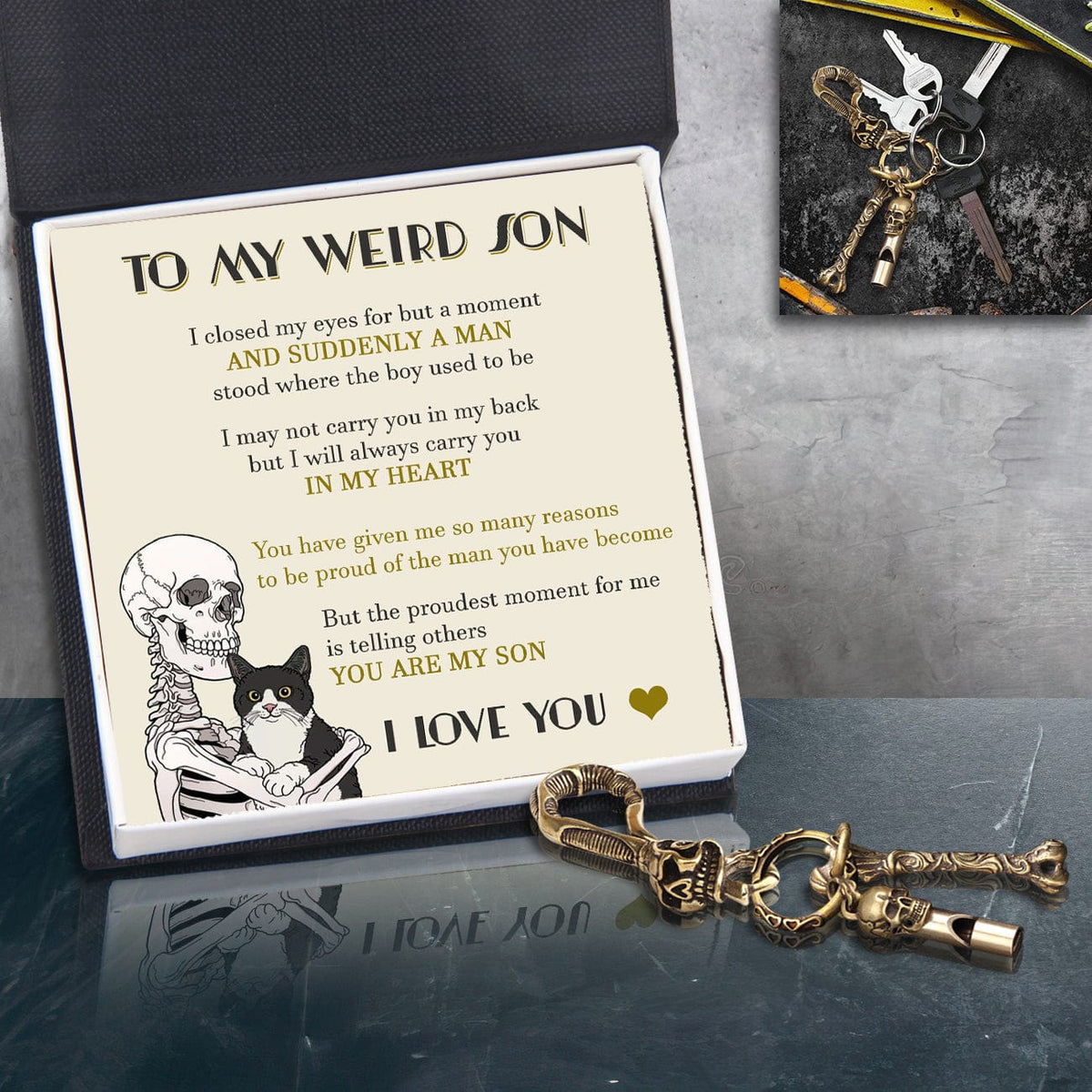 Skull Keychain Holder - Skull - To My Son - I Love You - Gkci16008