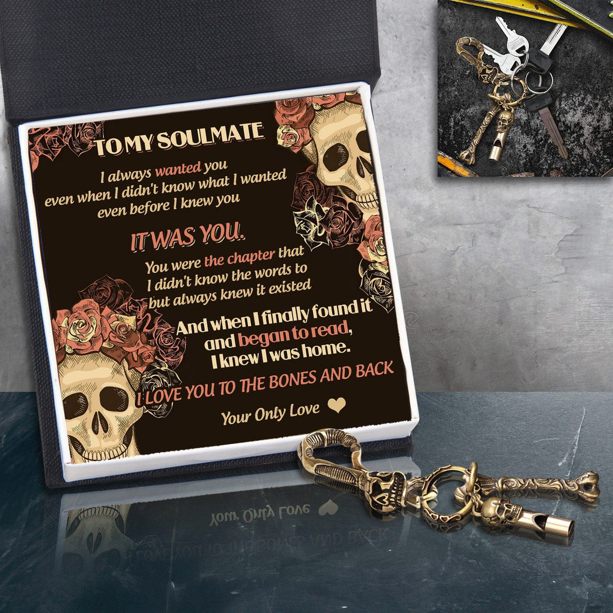 Skull Keychain Holder - Skull - To My Soulmate - I Love You To The Bones And Back - Gkci26016