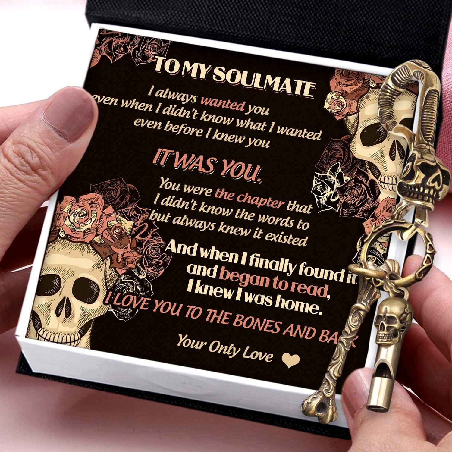 Skull Keychain Holder - Skull - To My Soulmate - I Love You To The Bones And Back - Gkci26016