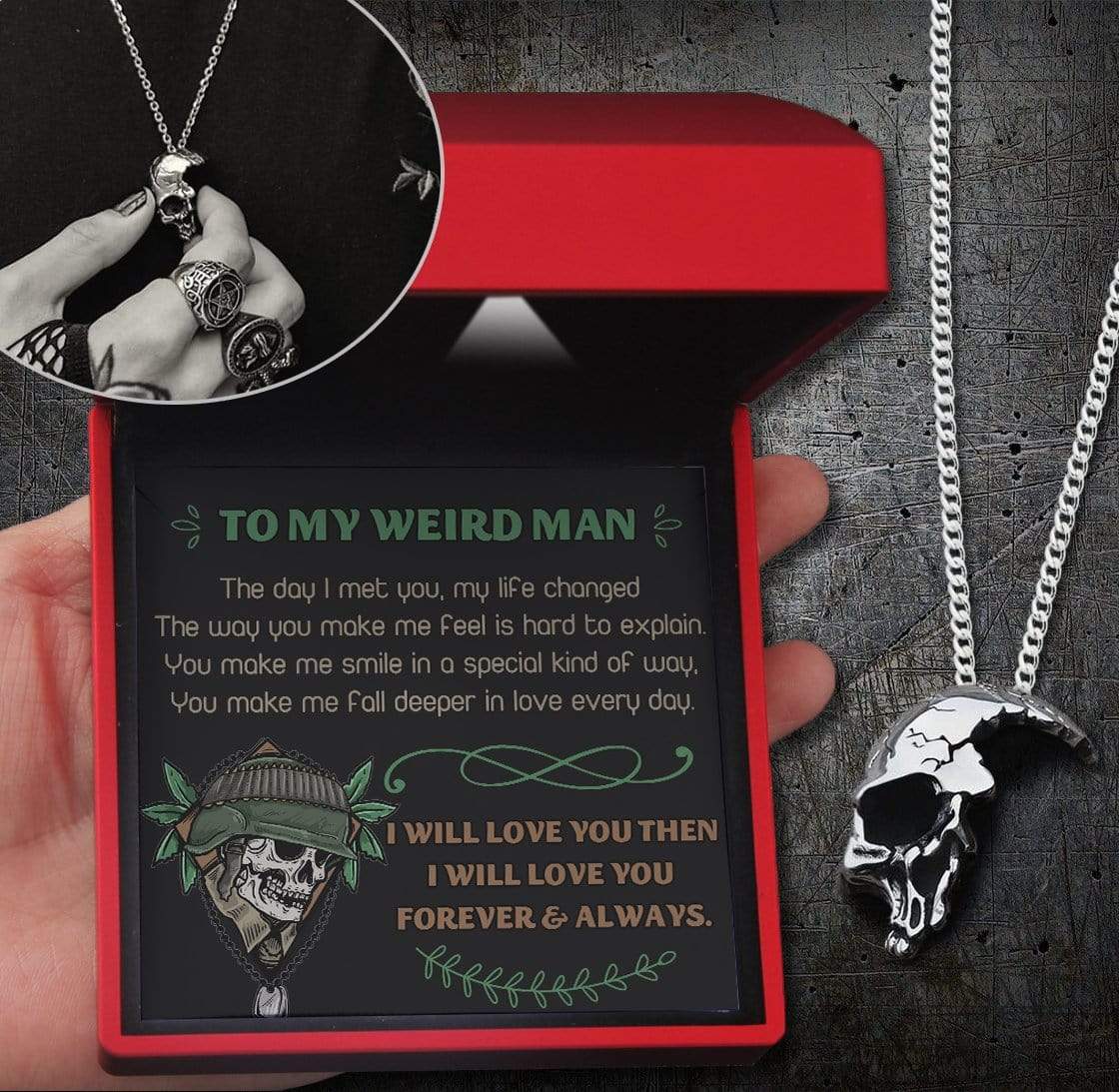 Skull Necklace - Skull & Tattoo - To My Weird Man - Deeper In Love Every Day - Gnag26007