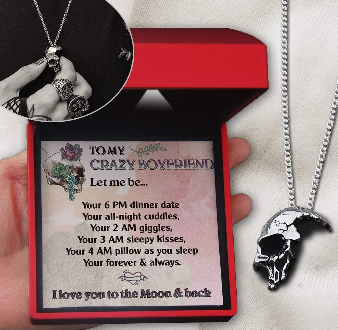 Skull Necklace - Skull - To My Crazy Boyfriend - I love you to the Moon & back - Gnag12001