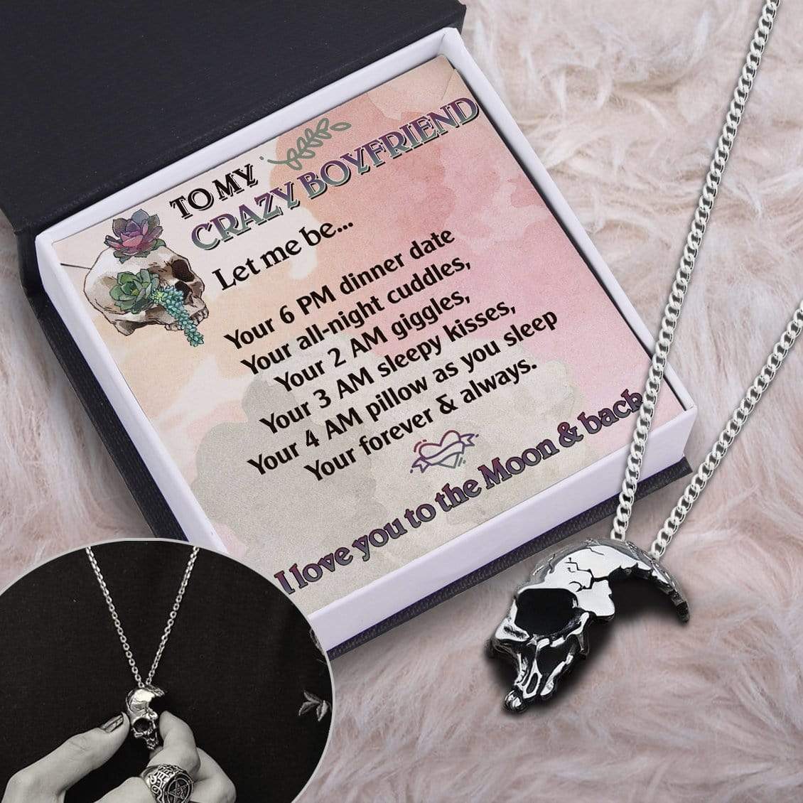 Skull Necklace - Skull - To My Crazy Boyfriend - I love you to the Moon & back - Gnag12001