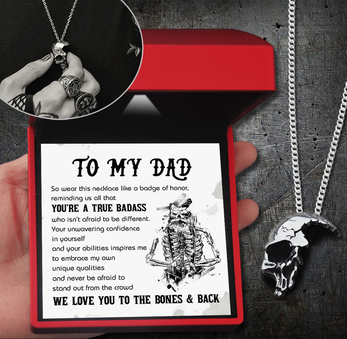 Skull Necklace - Skull - To My Dad - We Love You To The Bones & Back - Gnag18005