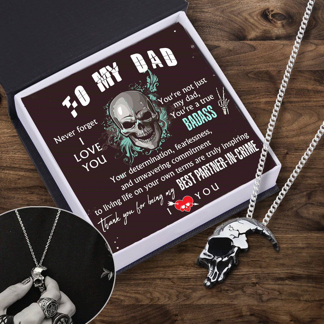 Skull Necklace - Skull - To My Dad - You're A True Badass - Gnag18003