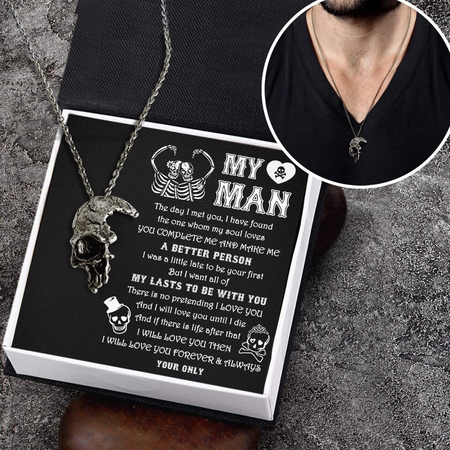 Skull Necklace - Skull - To My Man - I Love You - Gnag26003
