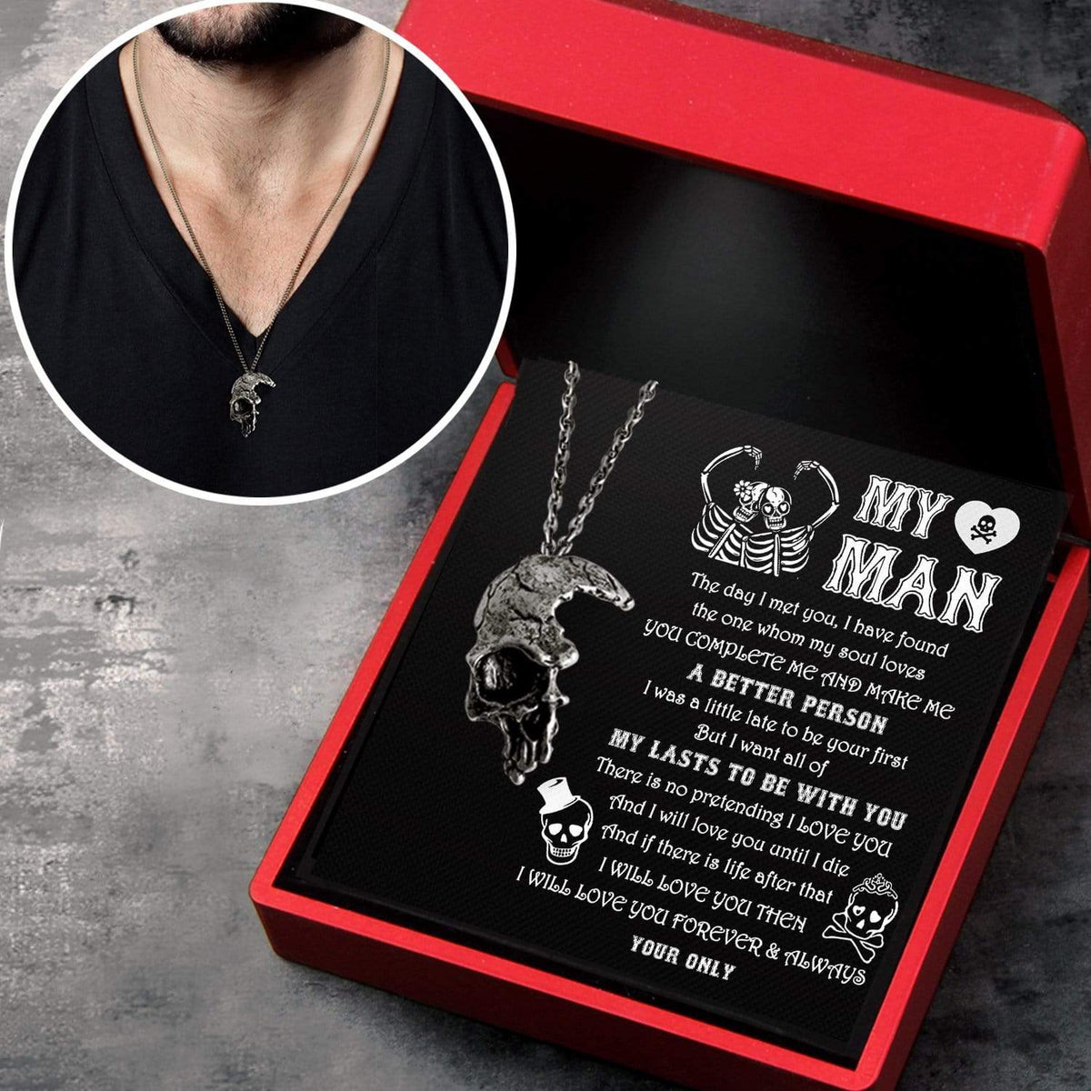 Skull Necklace - Skull - To My Man - I Love You - Gnag26003
